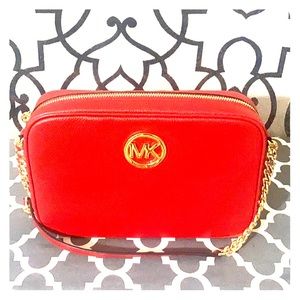 Michael Kors Fulton bright red leather Crossbody